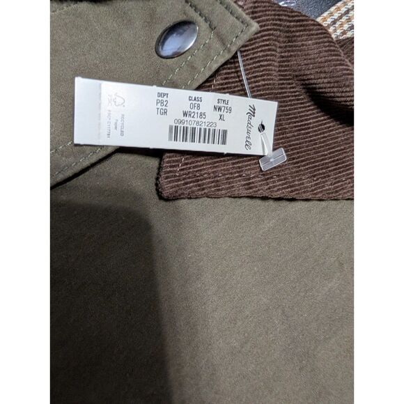 Madewell Waxed Cotton Barn Jacket Corduroy Collar Utility Coat Olive XL NWT - Picture 10 of 16